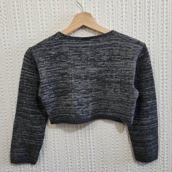 Vintage J.J. Basics Dark Gray Micro Mini Cropped Button Front Cardigan Medium - Picture 2 of 12